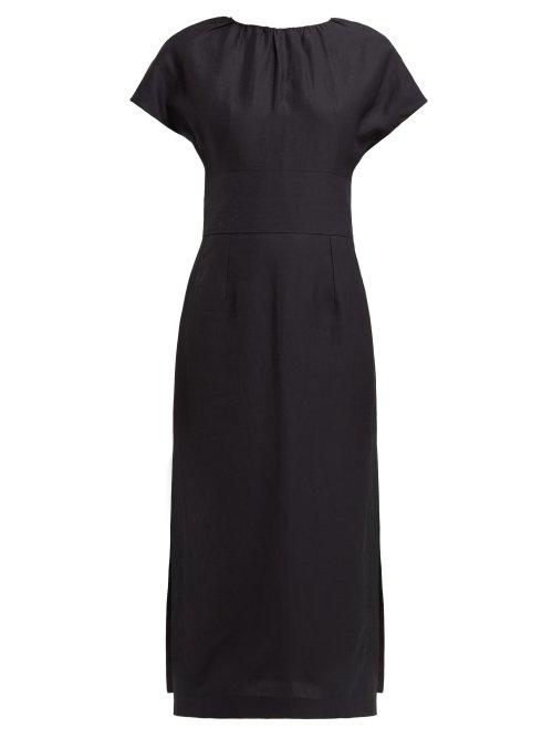 Matchesfashion.com Raey - Gathered Neck Twill Midi Dress - Womens - Black