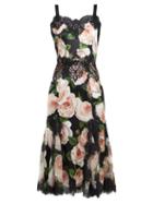 Matchesfashion.com Dolce & Gabbana - Rose Print Silk Blend Satin Dress - Womens - Black Pink