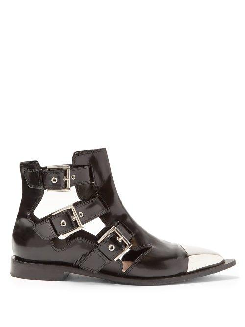 Matchesfashion.com Alexander Mcqueen - Cut Out Leather Ankle Boots - Womens - Black