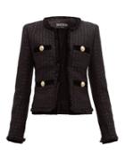 Matchesfashion.com Balmain - Velvet Trim Metallic Tweed Jacket - Womens - Black Multi