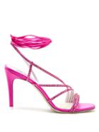 Matchesfashion.com The Attico - Baby Crystal Strap Tie Leg Satin Sandals - Womens - Fuchsia