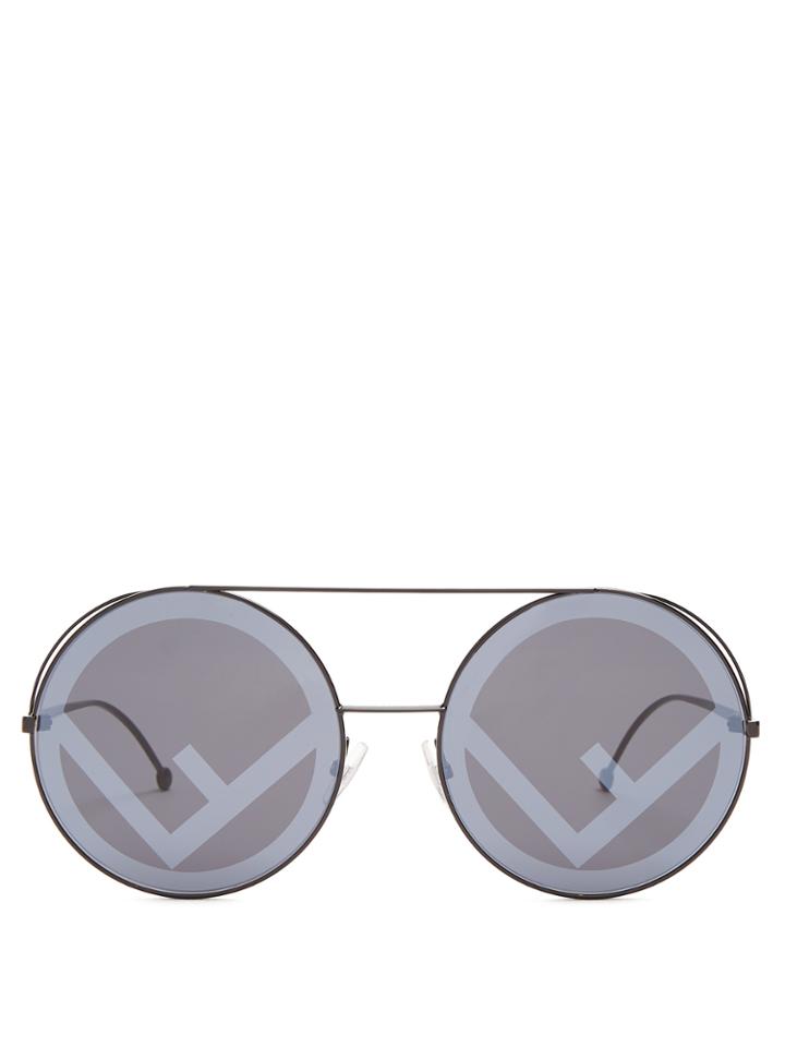Fendi Large Round-frame Metal Sunglasses