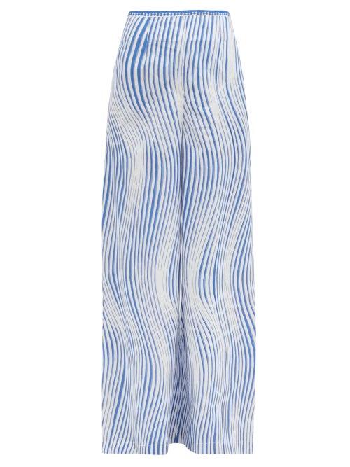 Matchesfashion.com Le Sirenuse, Positano - Stephan Wind-print Cotton Wide-leg Trousers - Womens - Blue Print