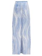 Matchesfashion.com Le Sirenuse, Positano - Stephan Wind-print Cotton Wide-leg Trousers - Womens - Blue Print