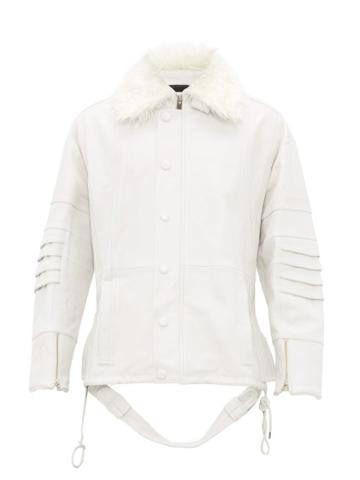 Matchesfashion.com Ambush - Faux Fur Collar Leather Jacket - Mens - White
