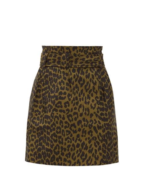 Matchesfashion.com Ganni - Paperbag-waist Leopard-jacquard Skirt - Womens - Leopard