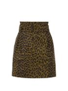 Matchesfashion.com Ganni - Paperbag-waist Leopard-jacquard Skirt - Womens - Leopard