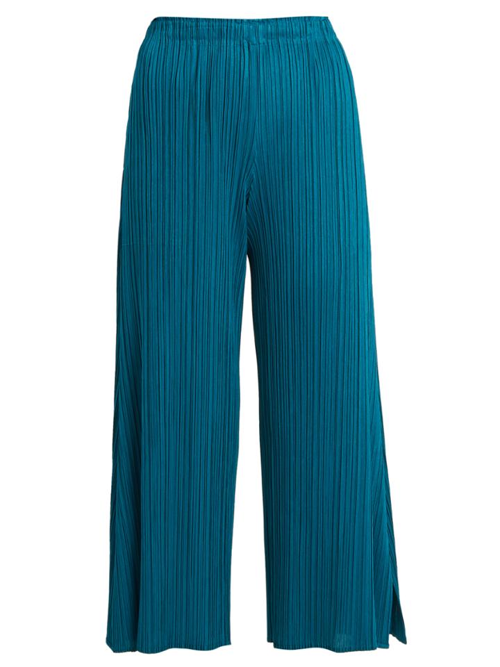 Pleats Please Issey Miyake Side-split Wide-leg Pleated Cropped Trousers