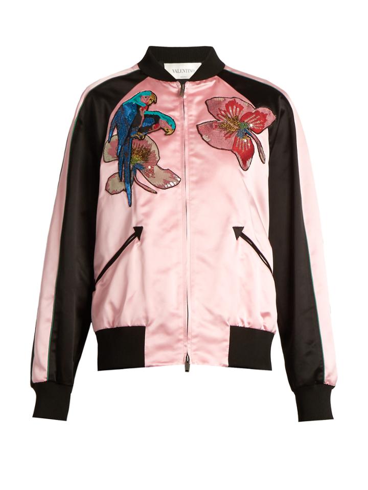 Valentino Tropical Dream-appliqu Silk-satin Bomber Jacket