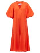 Matchesfashion.com Lee Mathews - Ginger Puff Sleeve Cotton Blend Midi Dress - Womens - Orange