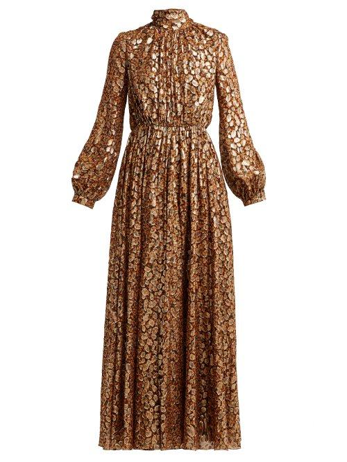 Matchesfashion.com Giambattista Valli - Floral Fil Coup Silk Blend Gown - Womens - Orange Multi