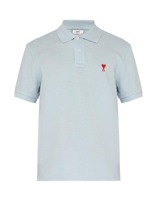 Matchesfashion.com Ami - Embroidered Logo Cotton Piqu Polo Shirt - Mens - Light Blue