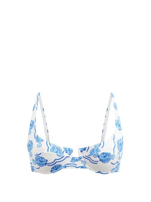 Matchesfashion.com Fisch - Grenadins Recycled Fibre-blend Bikini Top - Womens - Blue Print