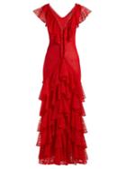 Matchesfashion.com Alexander Mcqueen - Ruffle Trimmed Lace Gown - Womens - Red