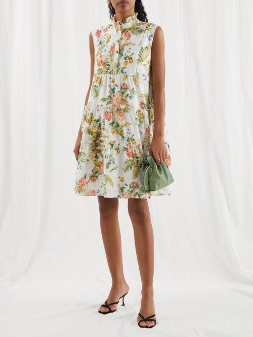 Erdem - Porto Bib-front Floral-print Voile Dress - Womens - White Multi