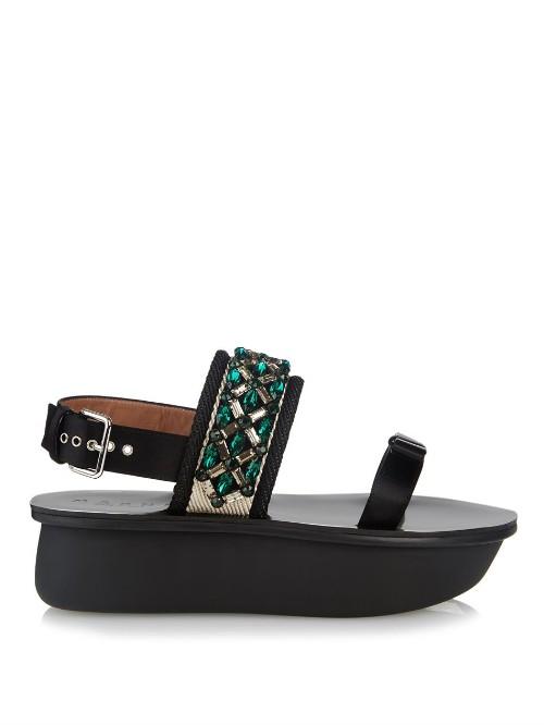 Marni Crystal-embellished Satin Flatform Sandals
