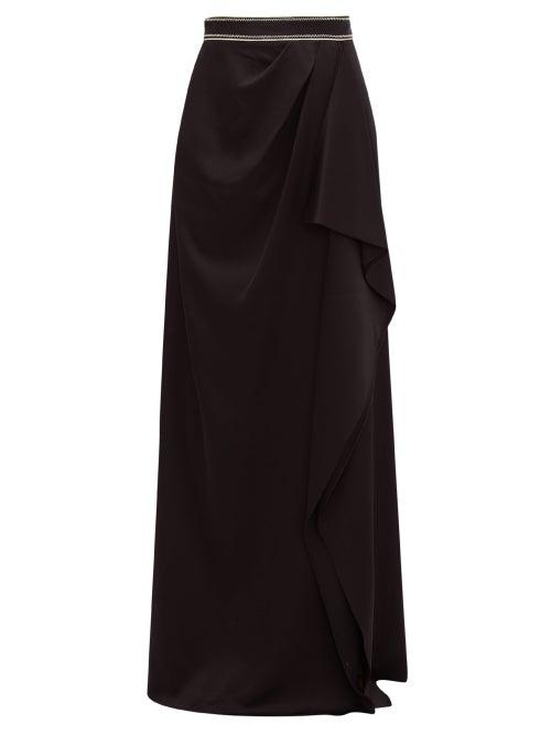 Matchesfashion.com Peter Pilotto - Embroidered-waistband Draped Satin Skirt - Womens - Black