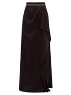 Matchesfashion.com Peter Pilotto - Embroidered-waistband Draped Satin Skirt - Womens - Black