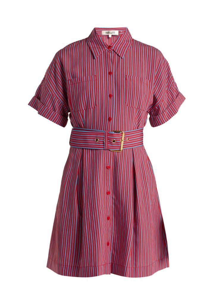 Diane Von Furstenberg Striped Patch Pocket Shirtdress
