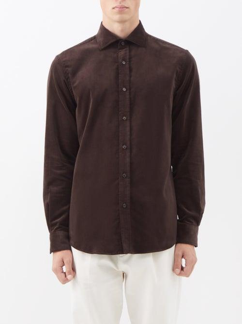 Ralph Lauren Purple Label - Cotton-corduroy Shirt - Mens - Dark Brown