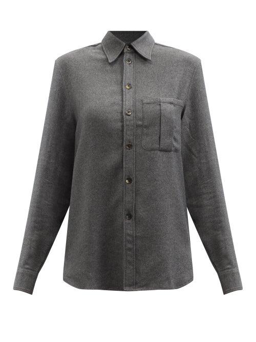 Umit Benan B+ - Patch Pocket Cashmere And Silk-blend Twill Shirt - Womens - Grey