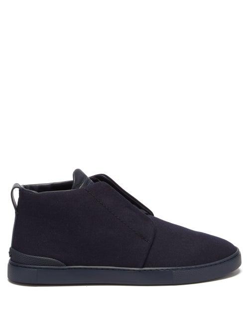 Ermenegildo Zegna - Triple Stitch Recycled-wool High-top Trainers - Mens - Blue