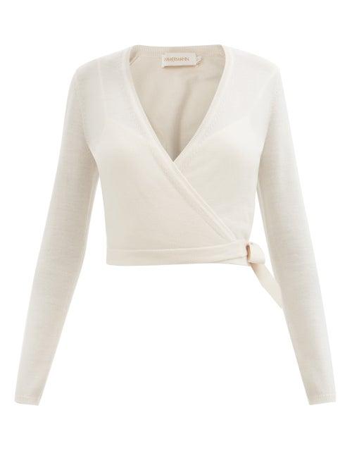 Zimmermann - Rhythmic Cropped Merino Wrap Cardigan - Womens - Cream