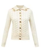 Matchesfashion.com Loewe - Anagram-button Cable-knit Wool Cardigan - Womens - Ivory