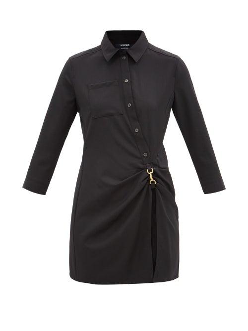 Jacquemus - Jocou Asymmetric Wool-blend Crepe Shirt - Womens - Black