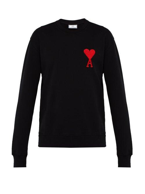 Matchesfashion.com Ami - Logo Embroidered Cotton Sweatshirt - Mens - Black