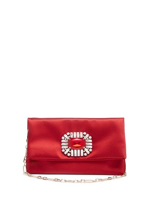 Matchesfashion.com Jimmy Choo - Titania Crystal Embellished Satin Clutch - Womens - Red