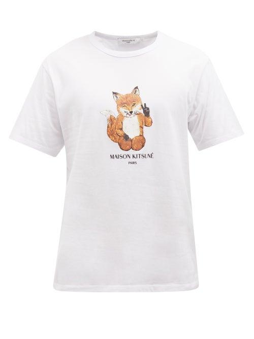 Maison Kitsun - All Right Fox-print Cotton-jersey T-shirt - Mens - White