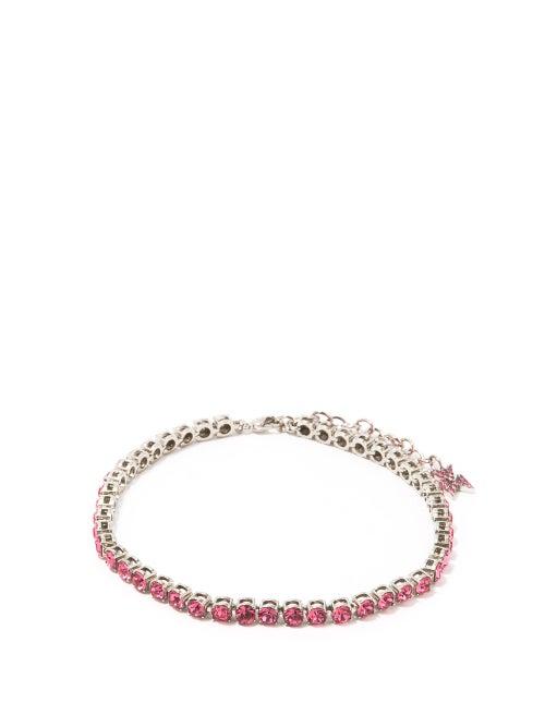 Amina Muaddi - Logo-charm Crystal Ankle Bracelet - Womens - Pink