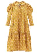 Matchesfashion.com Horror Vacui - Elena Scalloped Floral-print Cotton Dress - Womens - Light Brown