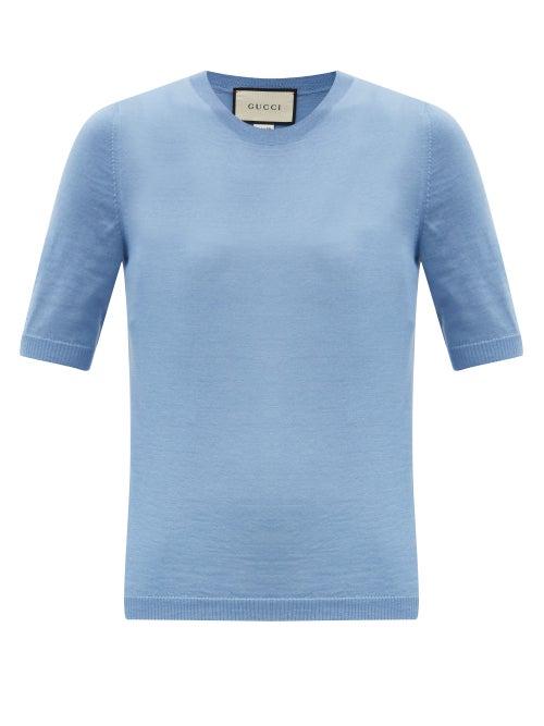 Matchesfashion.com Gucci - Short-sleeved Cashmere Sweater - Womens - Blue