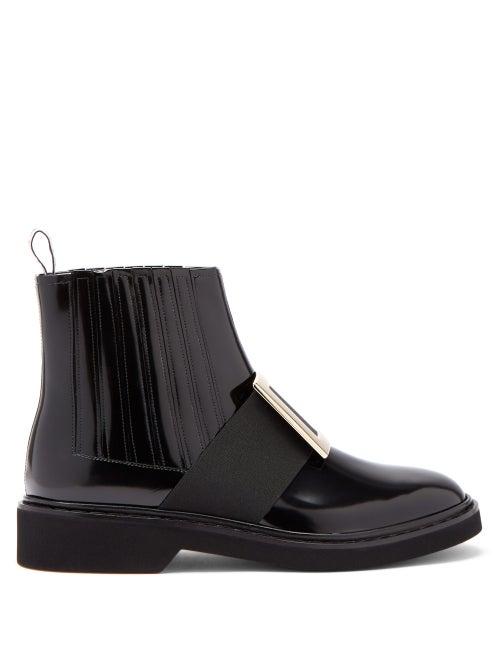 Matchesfashion.com Roger Vivier - Rangers Buckled Patent-leather Chelsea Boots - Womens - Black