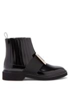Matchesfashion.com Roger Vivier - Rangers Buckled Patent-leather Chelsea Boots - Womens - Black