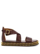 Matchesfashion.com Chlo - Beaded Flatform Leather Sandals - Womens - Burgundy