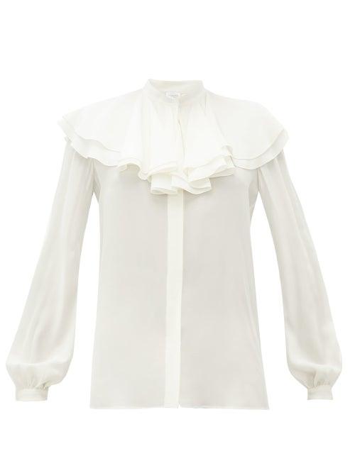 Matchesfashion.com Giambattista Valli - Ruffled Silk-crepe Blouse - Womens - Ivory