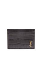 Saint Laurent - Ysl-plaque Crocodile-effect Leather Cardholder - Mens - Black