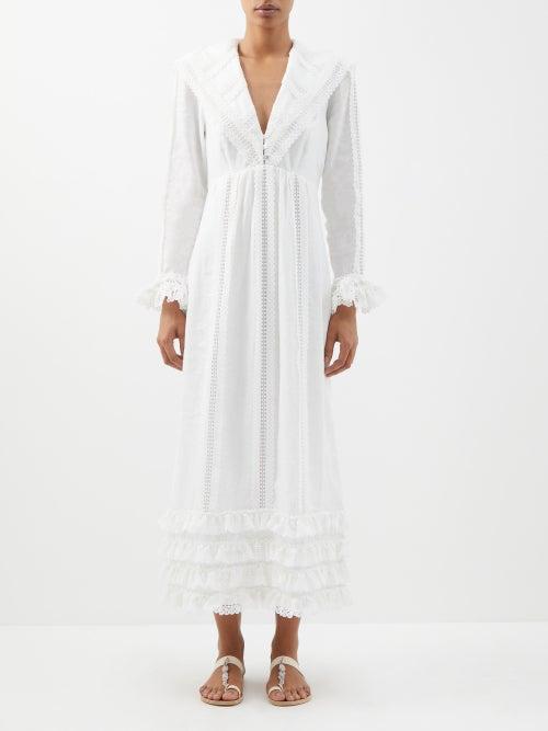 Ale Mais - Francesca Lace And Linen-voile Midi Dress - Womens - Ivory