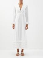 Ale Mais - Francesca Lace And Linen-voile Midi Dress - Womens - Ivory
