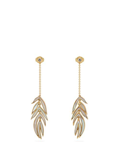 Matchesfashion.com Marc Alary - 18kt Gold And Mother Of Pearl Leaf Earrings - Womens - Yellow Gold