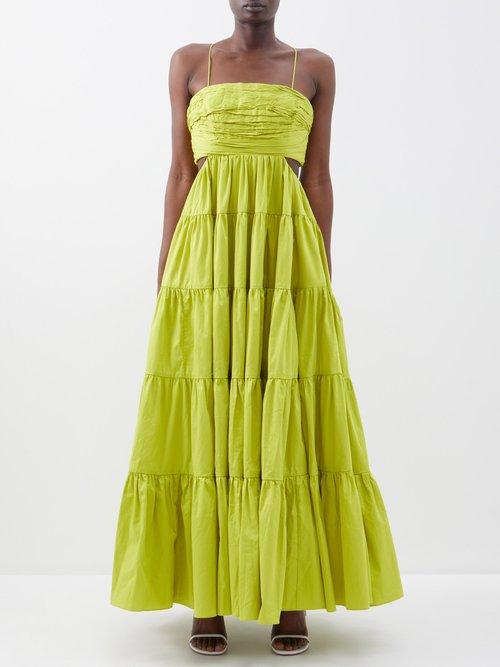 Aje - Satre Tiered Cotton Maxi Dress - Womens - Light Green