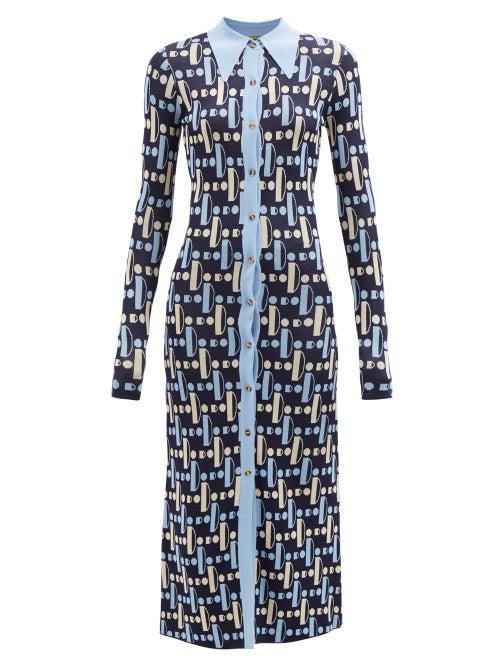 Dodo Bar Or - Jose Point-collar Logo-jacquard Knit Dress - Womens - Blue Multi