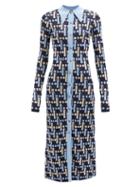 Dodo Bar Or - Jose Point-collar Logo-jacquard Knit Dress - Womens - Blue Multi