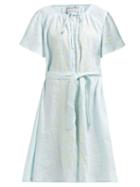 Matchesfashion.com Innika Choo - Hans Ufmafrk Embroidered Linen Smock Dress - Womens - Light Blue