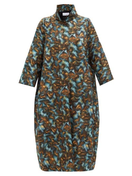 Ladies Rtw Raey - High Neck Cotton-drill Opera Coat - Womens - Blue Print