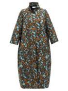 Ladies Rtw Raey - High Neck Cotton-drill Opera Coat - Womens - Blue Print