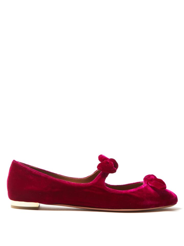Aquazzura Sandy Bow-trimmed Velvet Flats
